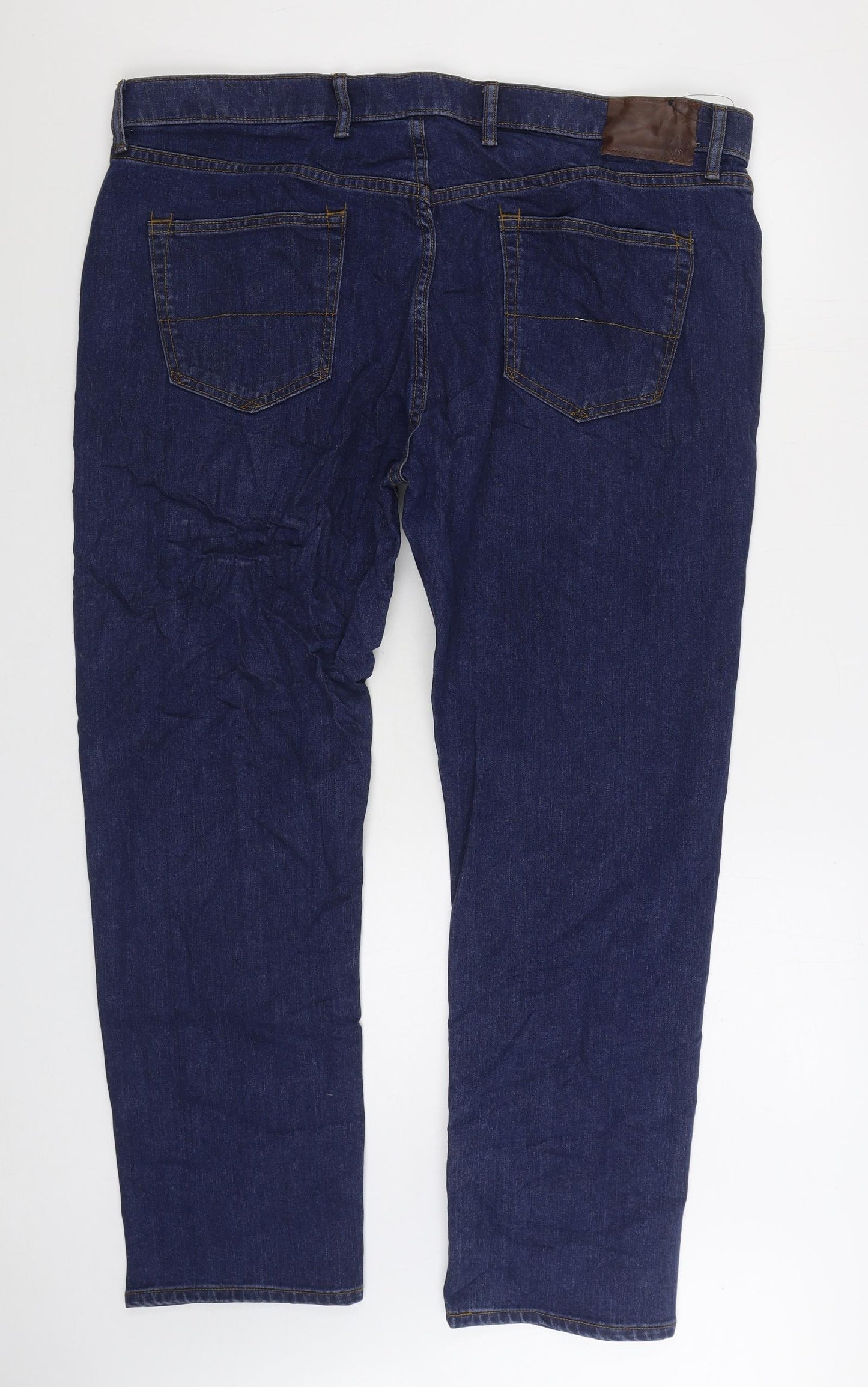 Marks and Spencer Mens Blue Cotton Straight Jeans Size 42 in L29 in Regular Zip