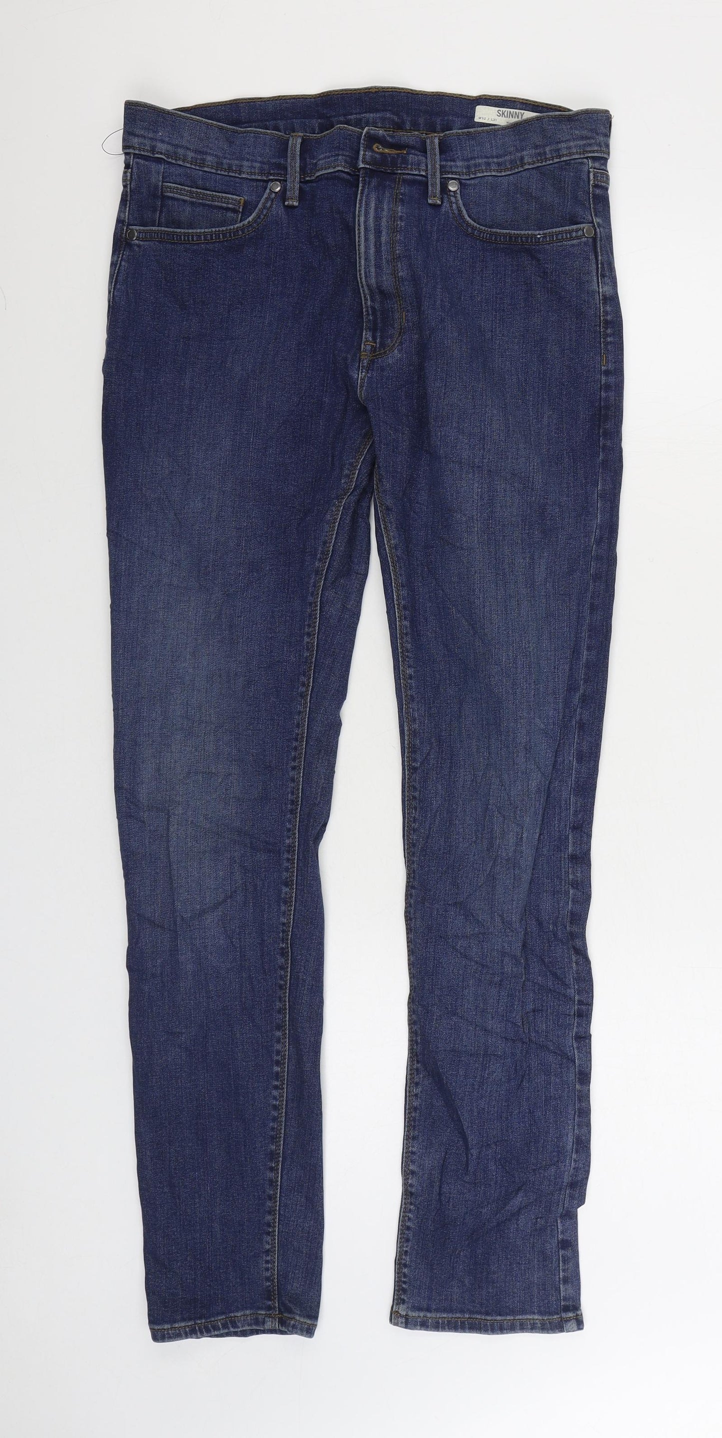 Marks and Spencer Mens Blue Cotton Skinny Jeans Size 32 in L31 in Regular Zip