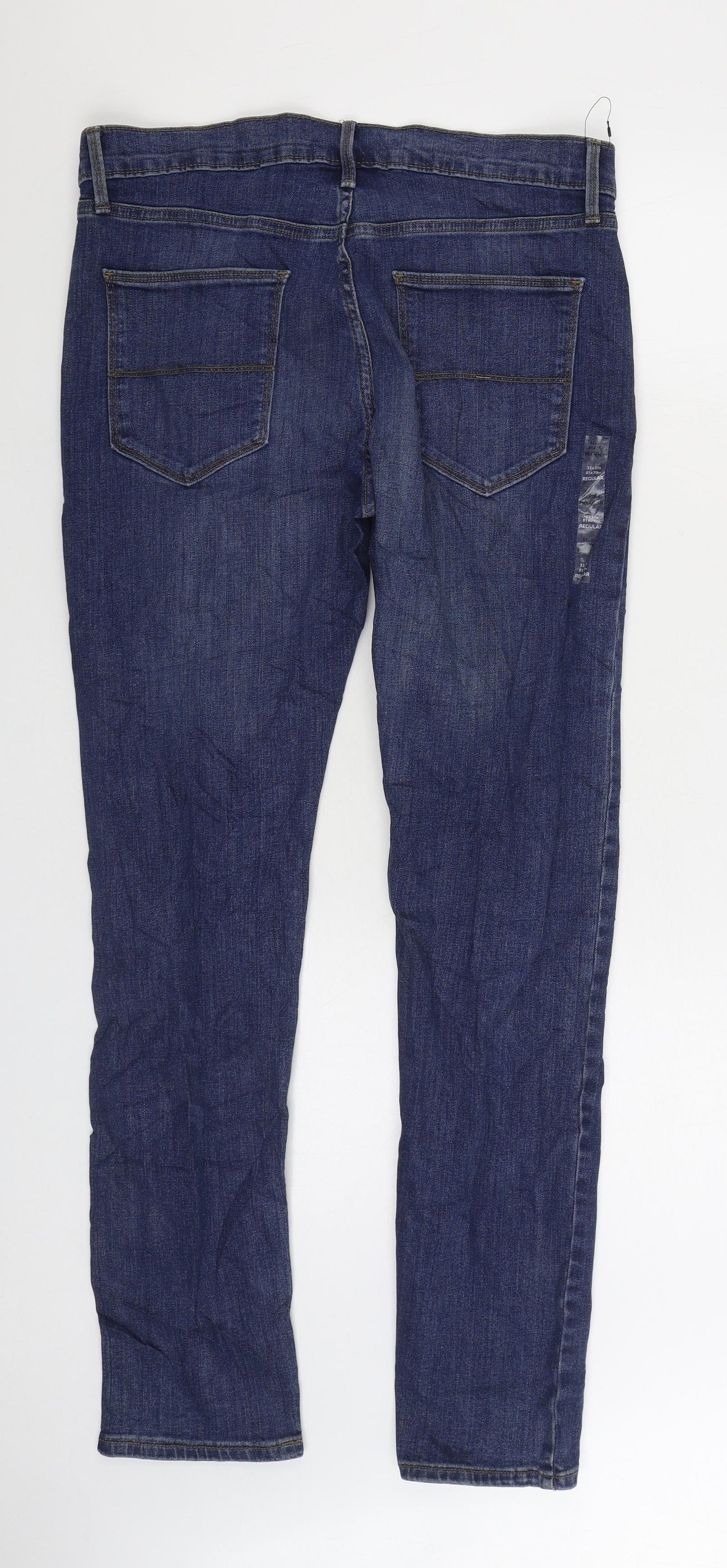 Marks and Spencer Mens Blue Cotton Skinny Jeans Size 32 in L31 in Regular Zip