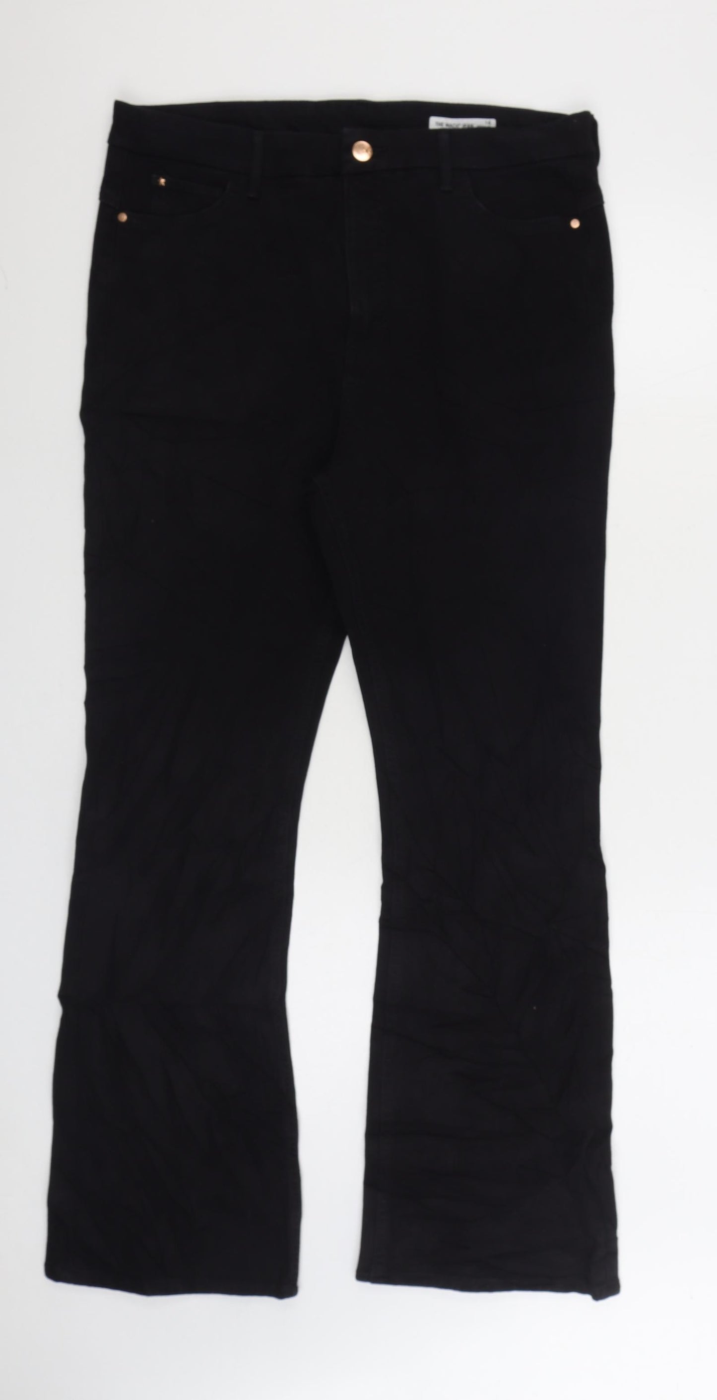Marks and Spencer Womens Black Cotton Bootcut Jeans Size 16 L30 in Regular Zip