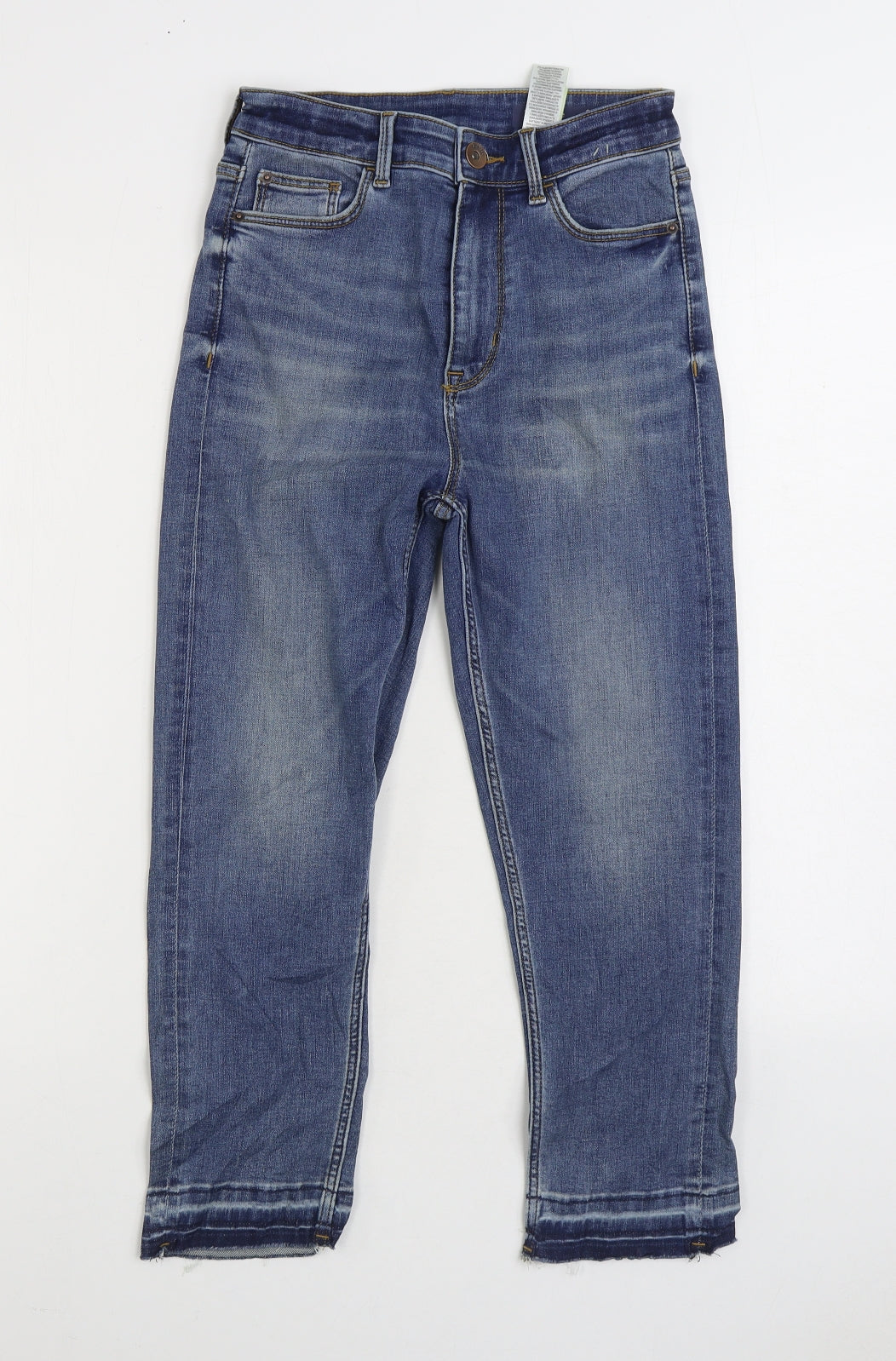 Marks and Spencer Womens Blue Cotton Cropped Jeans Size 8 L22 in Regular Zip
