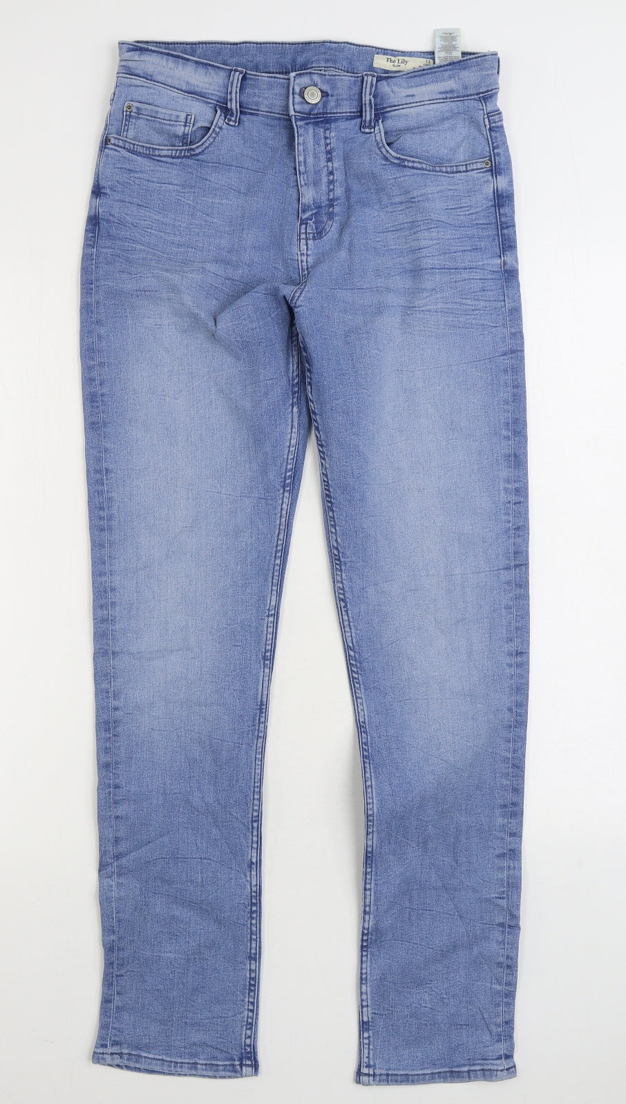 Marks and Spencer Womens Blue Cotton Straight Jeans Size 12 L30 in Regular Zip