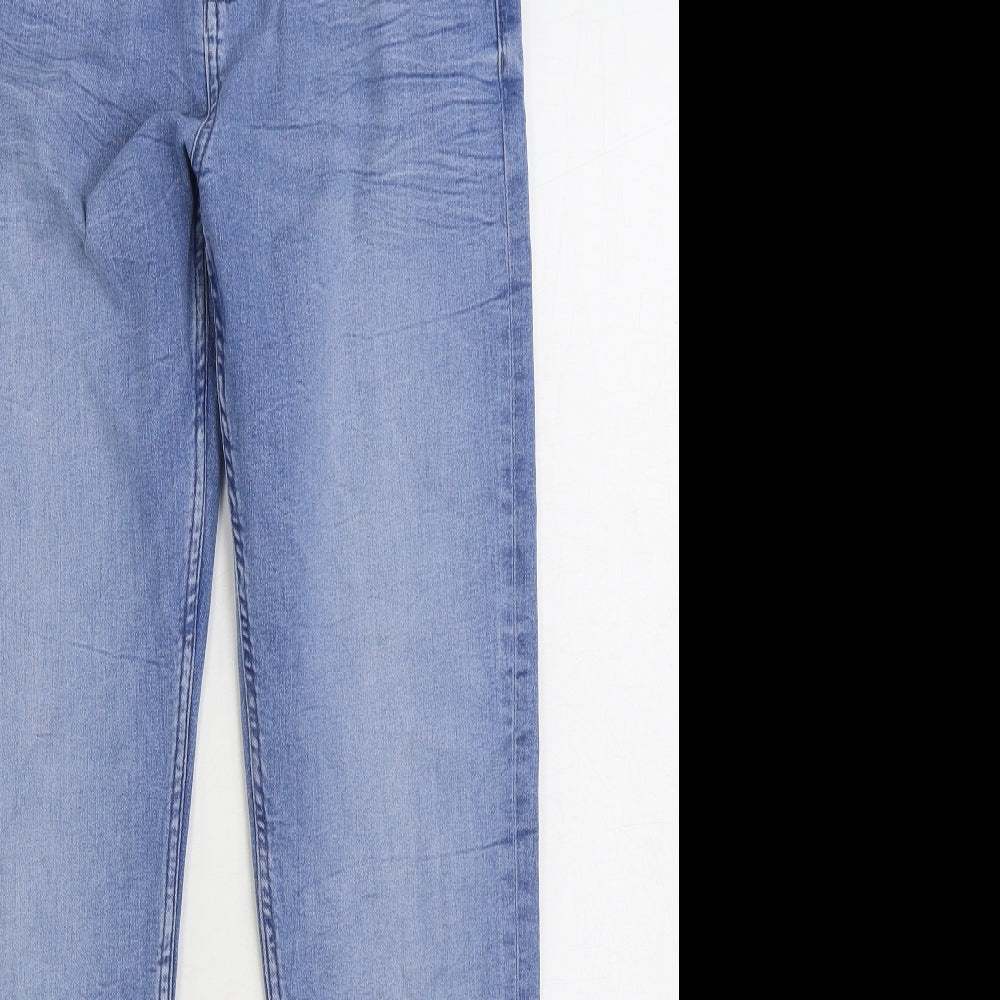 Marks and Spencer Womens Blue Cotton Straight Jeans Size 12 L30 in Regular Zip