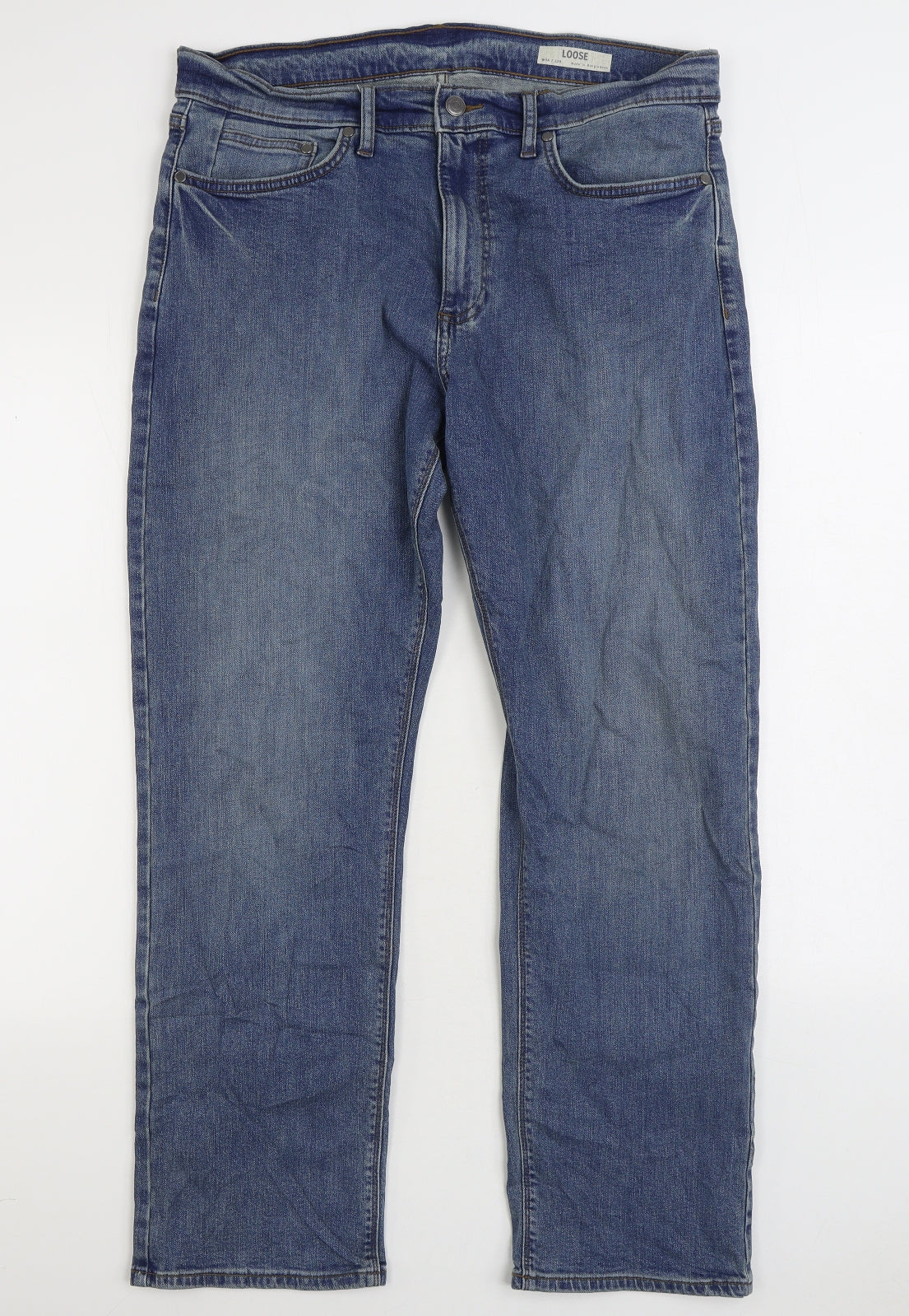 Marks and Spencer Mens Blue Cotton Straight Jeans Size 34 in L29 in Regular Zip