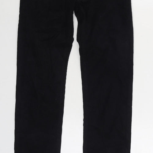 Marks and Spencer Womens Black Cotton Trousers Size 28 in L33 in Slim Zip