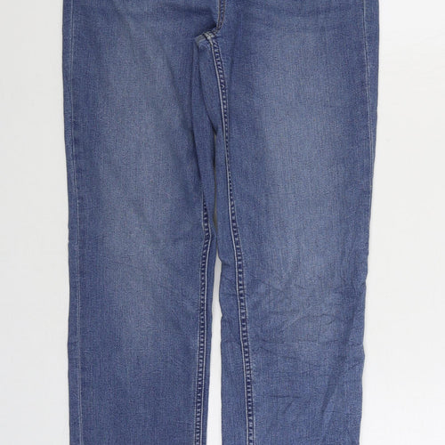Marks and Spencer Womens Blue Cotton Straight Jeans Size 12 L32 in Regular Zip