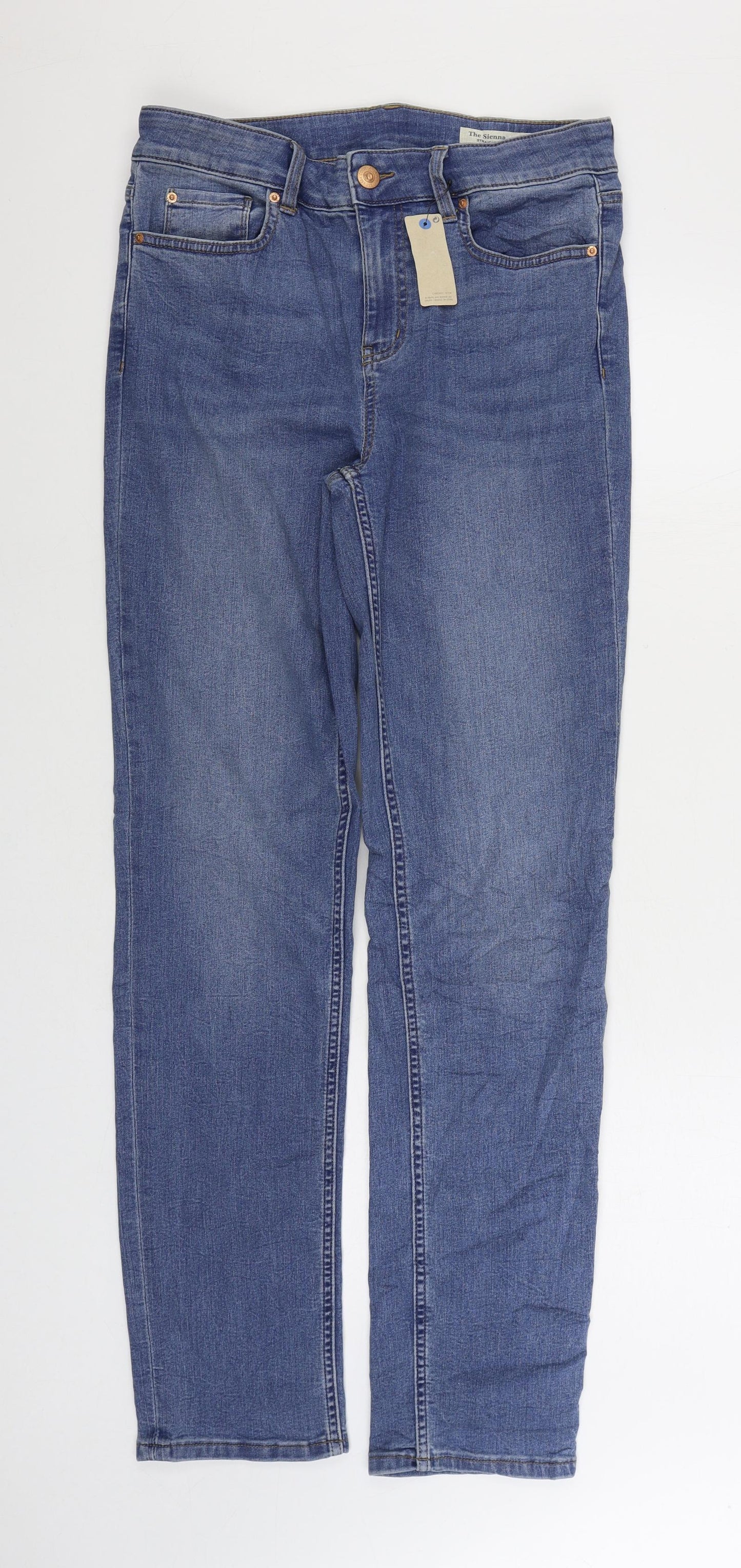 Marks and Spencer Womens Blue Cotton Straight Jeans Size 12 L32 in Regular Zip