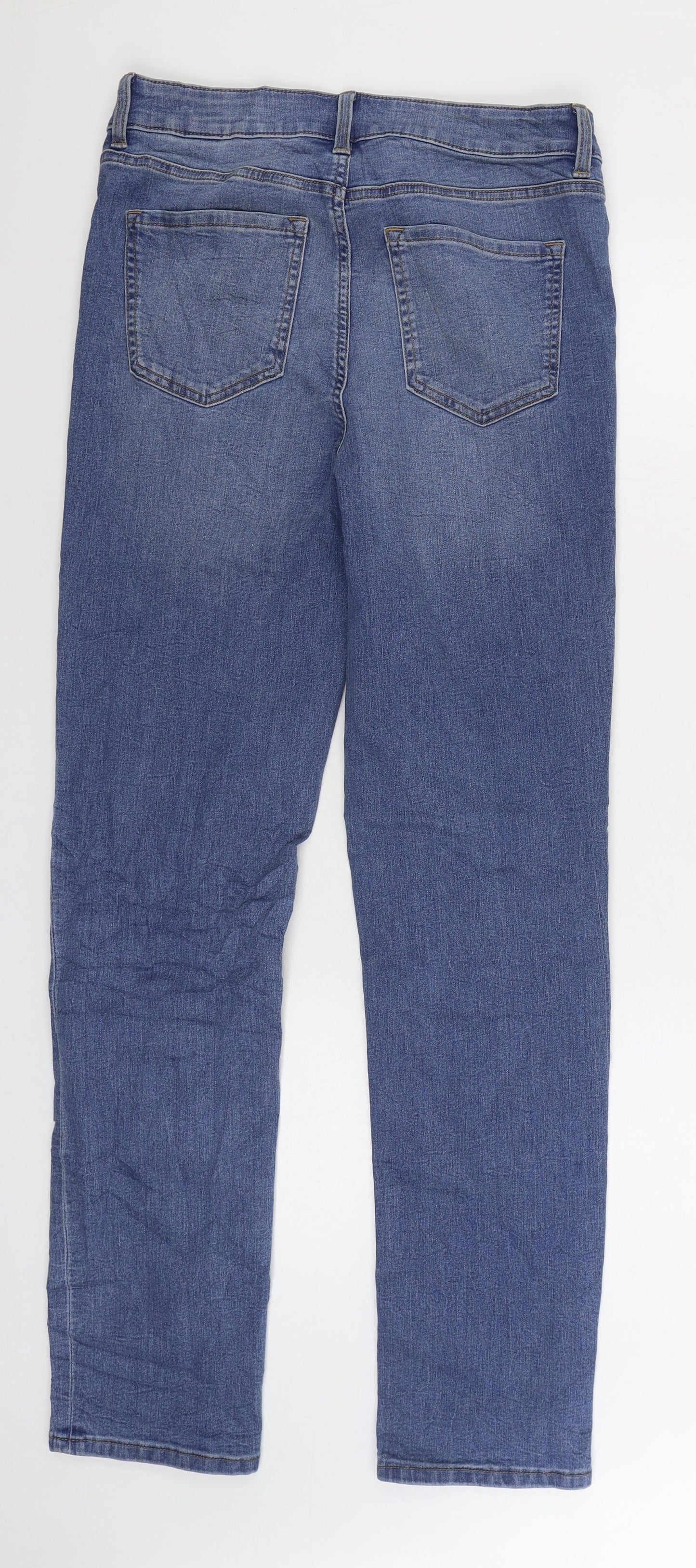 Marks and Spencer Womens Blue Cotton Straight Jeans Size 12 L32 in Regular Zip
