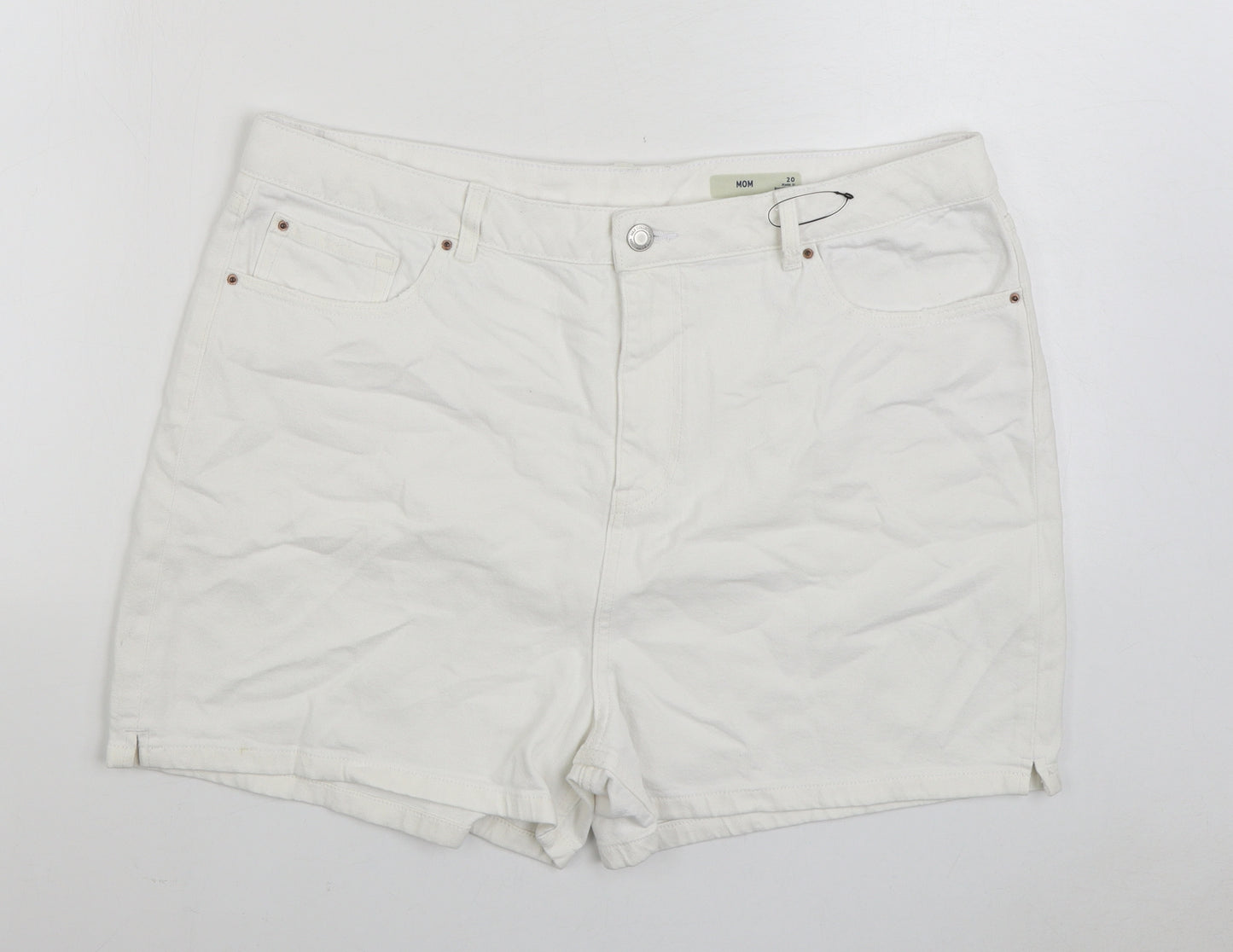 Marks and Spencer Womens White Cotton Hot Pants Shorts Size 20 L3 in Regular Zip