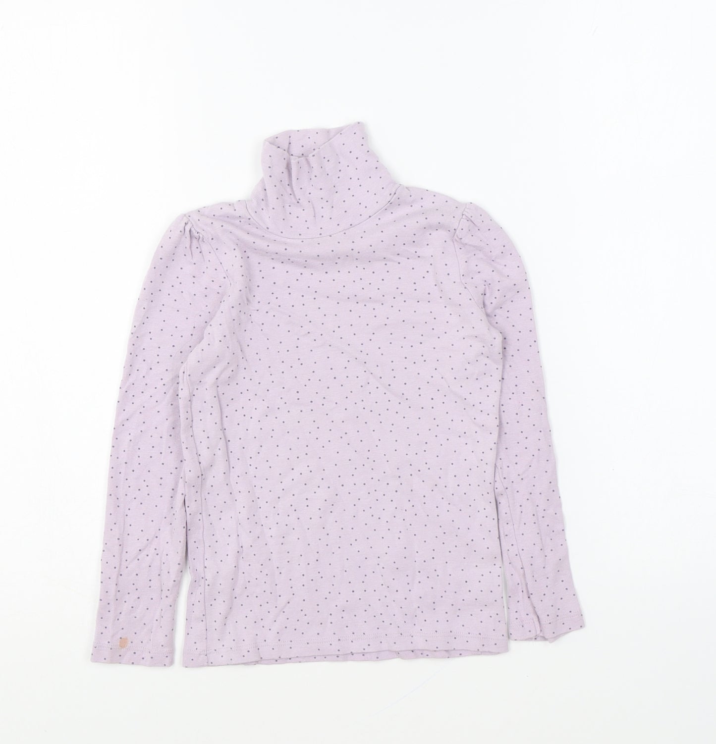 George Girls Purple Polka Dot Cotton Basic T-Shirt Size 5-6 Years Roll Neck Pullover
