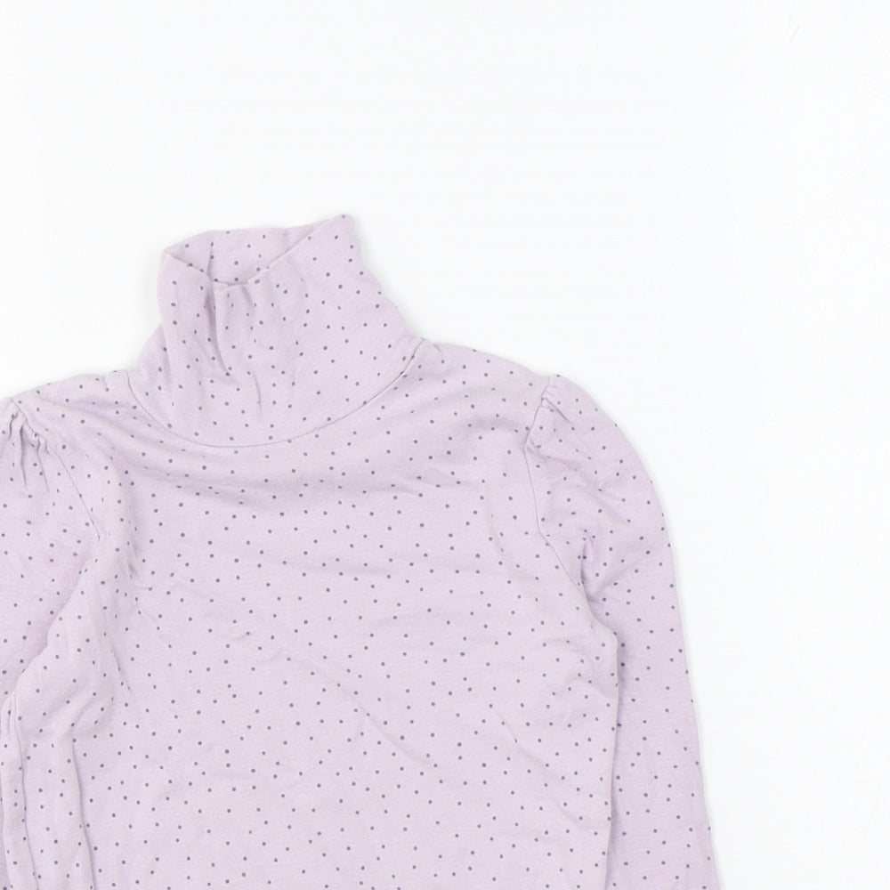 George Girls Purple Polka Dot Cotton Basic T-Shirt Size 5-6 Years Roll Neck Pullover