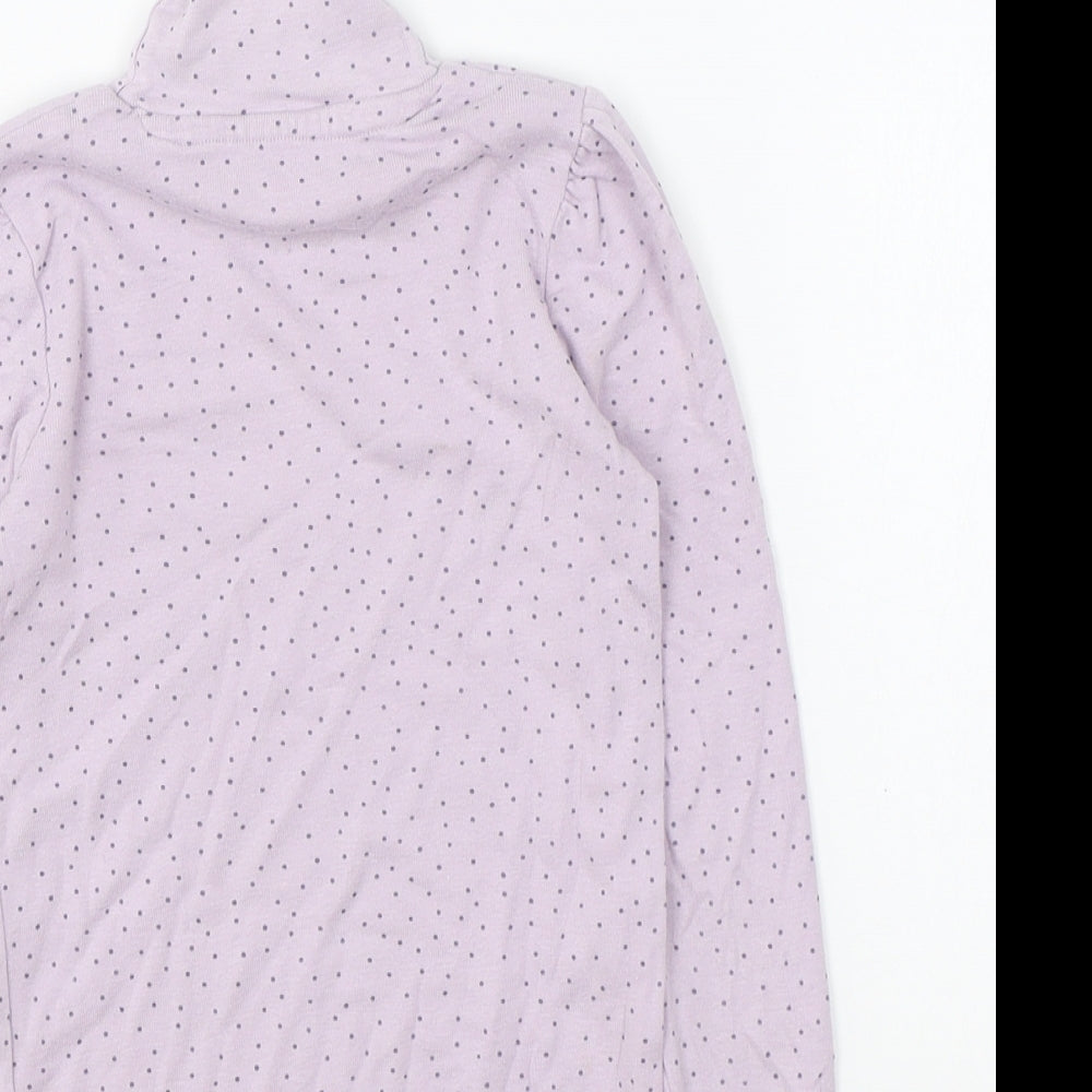 George Girls Purple Polka Dot Cotton Basic T-Shirt Size 5-6 Years Roll Neck Pullover