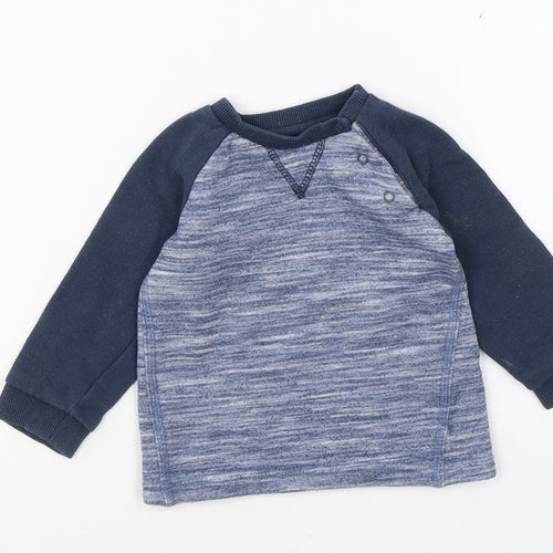 F&F Boys Blue Cotton Pullover Jumper Size 6-9 Months Snap