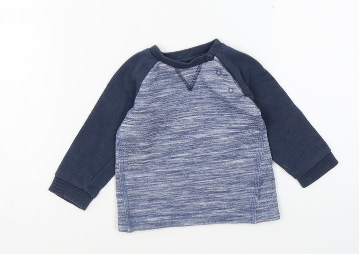F&F Boys Blue Cotton Pullover Jumper Size 6-9 Months Snap