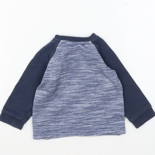 F&F Boys Blue Cotton Pullover Jumper Size 6-9 Months Snap