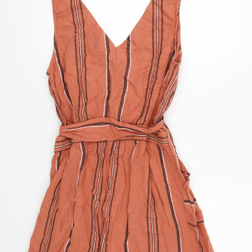 F&F Womens Orange Striped Cotton Playsuit One-Piece Size 12 Button