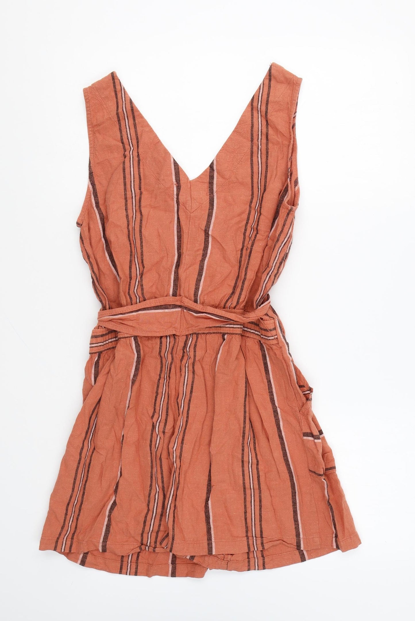 F&F Womens Orange Striped Cotton Playsuit One-Piece Size 12 Button