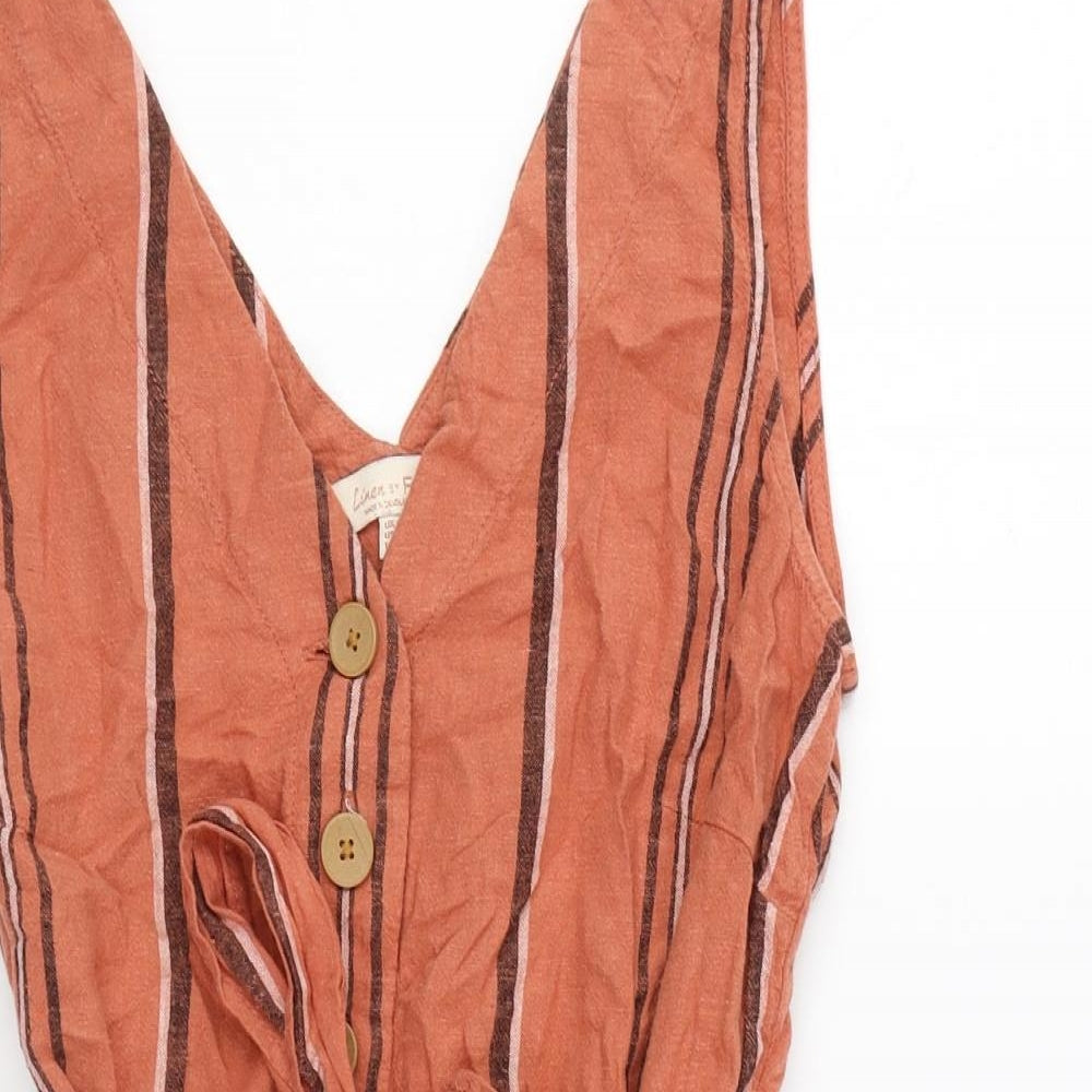 F&F Womens Orange Striped Cotton Playsuit One-Piece Size 12 Button