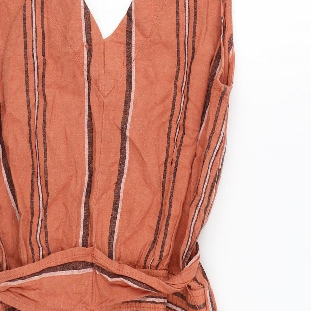 F&F Womens Orange Striped Cotton Playsuit One-Piece Size 12 Button