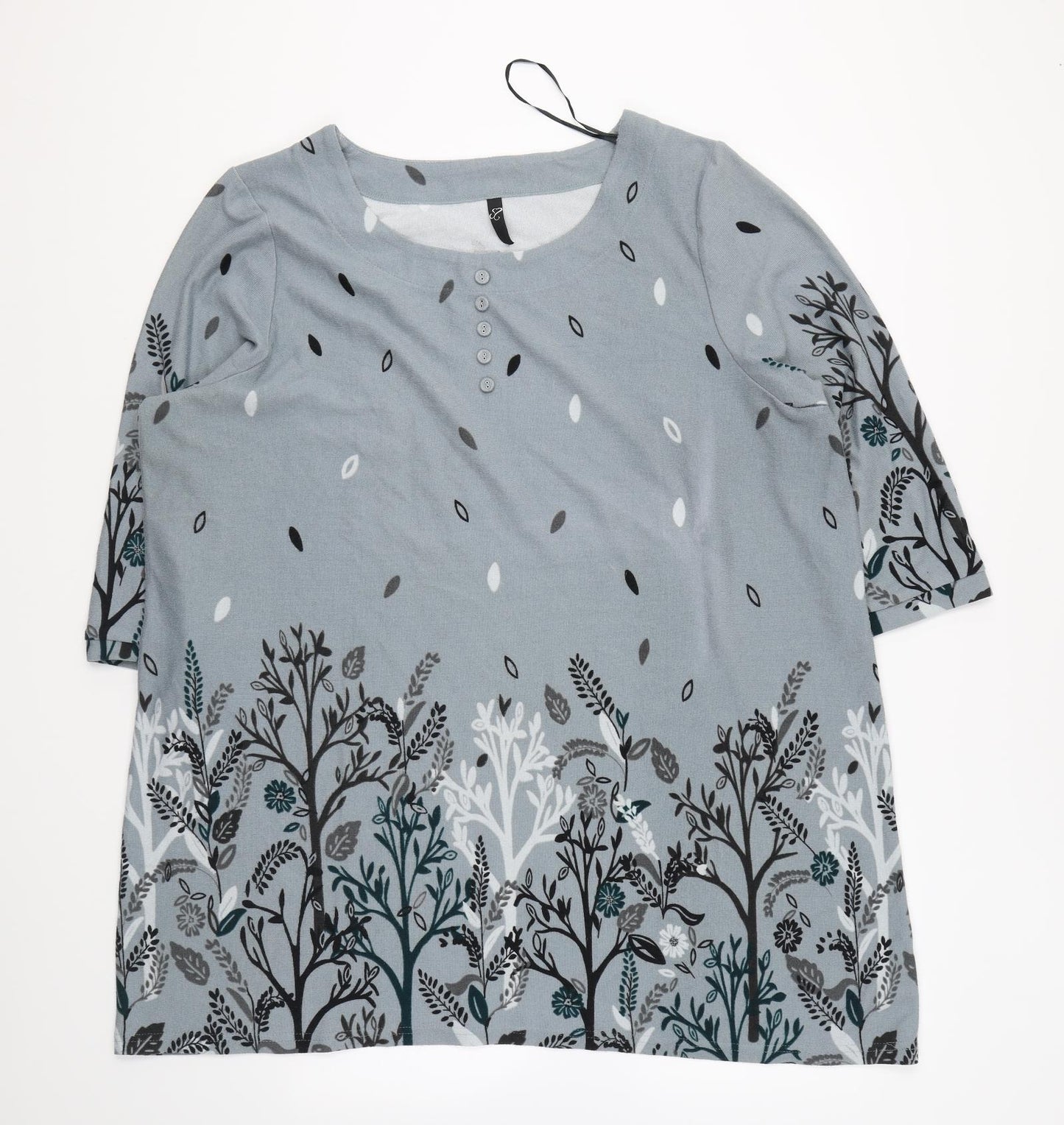 Arcadia Womens Blue Round Neck Floral Polyester Pullover Jumper Size 22