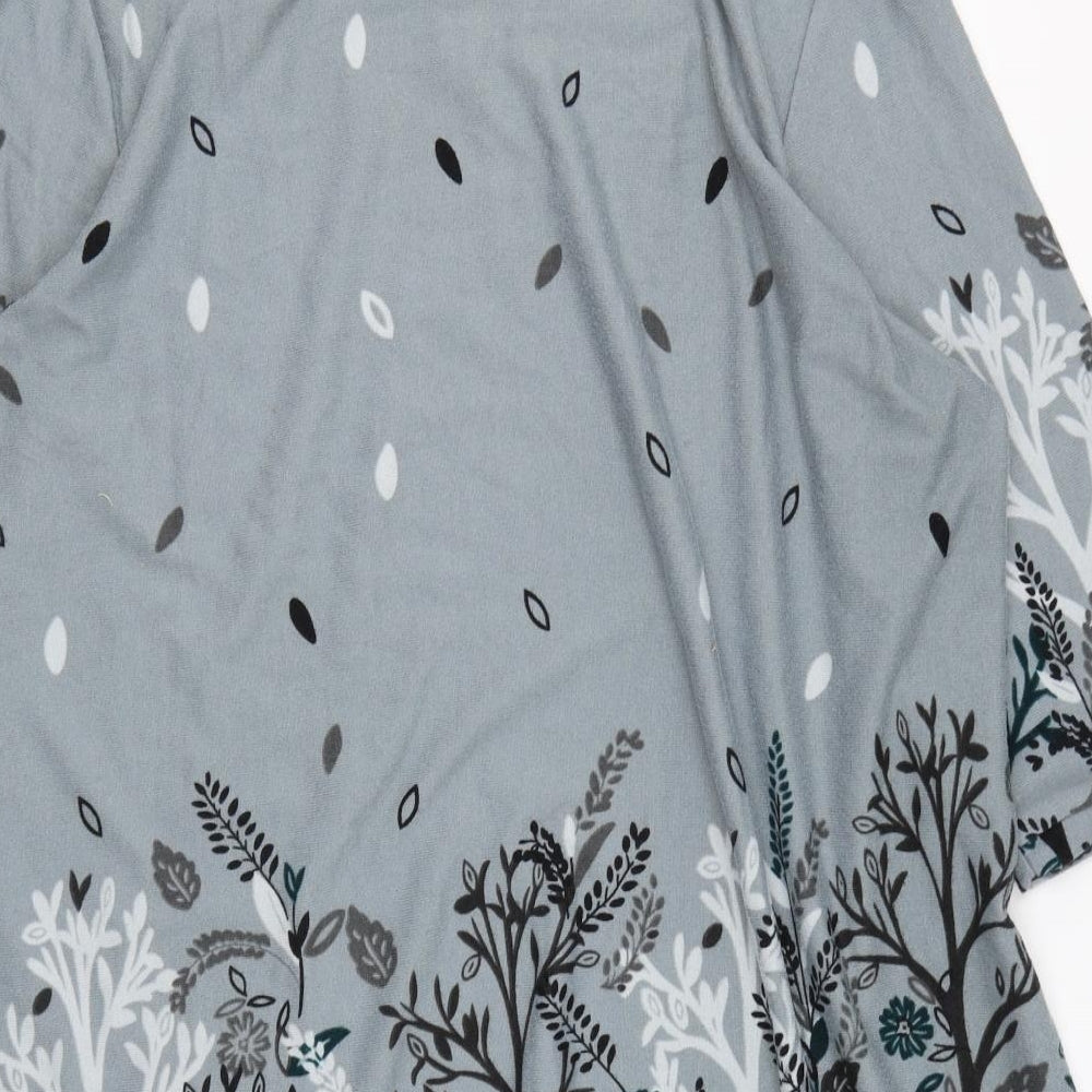 Arcadia Womens Blue Round Neck Floral Polyester Pullover Jumper Size 22