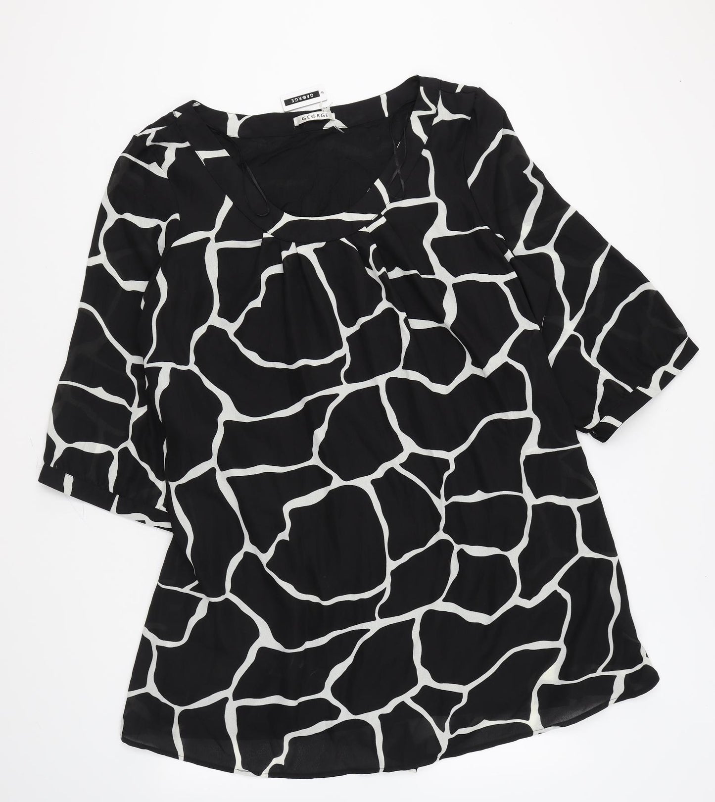 George Womens Black Geometric Polyester Shift Size 22 Round Neck Pullover