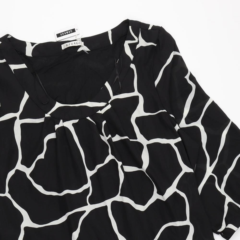 George Womens Black Geometric Polyester Shift Size 22 Round Neck Pullover