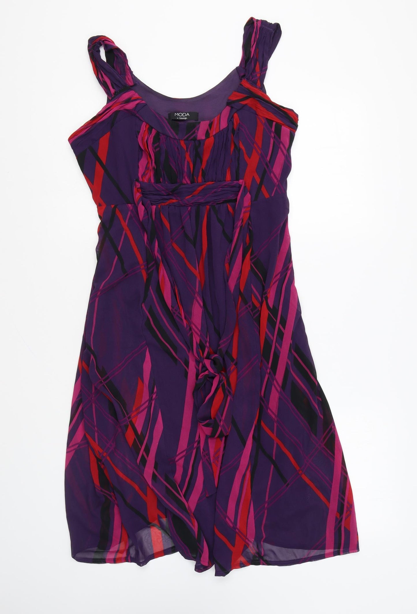 George Womens Purple Geometric Polyester Tank Dress Size 14 Scoop Neck Zip