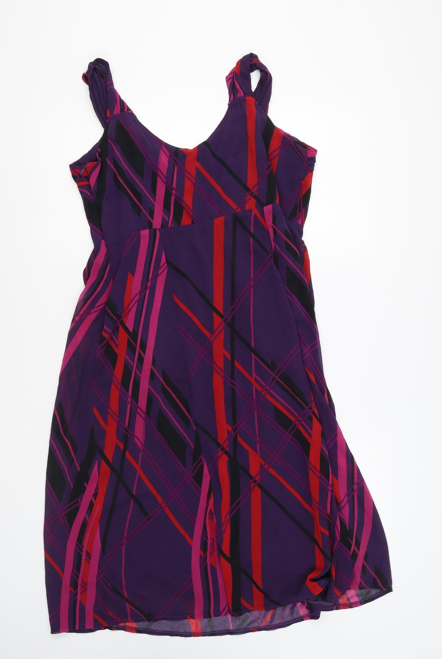 George Womens Purple Geometric Polyester Tank Dress Size 14 Scoop Neck Zip