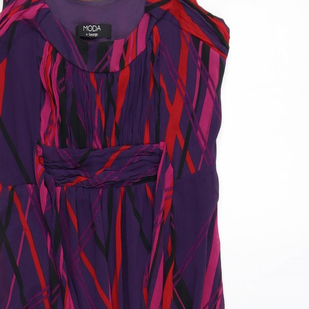 George Womens Purple Geometric Polyester Tank Dress Size 14 Scoop Neck Zip