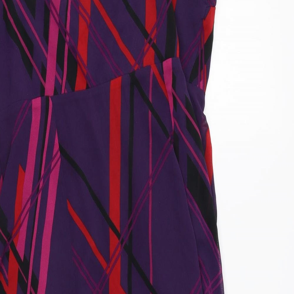 George Womens Purple Geometric Polyester Tank Dress Size 14 Scoop Neck Zip
