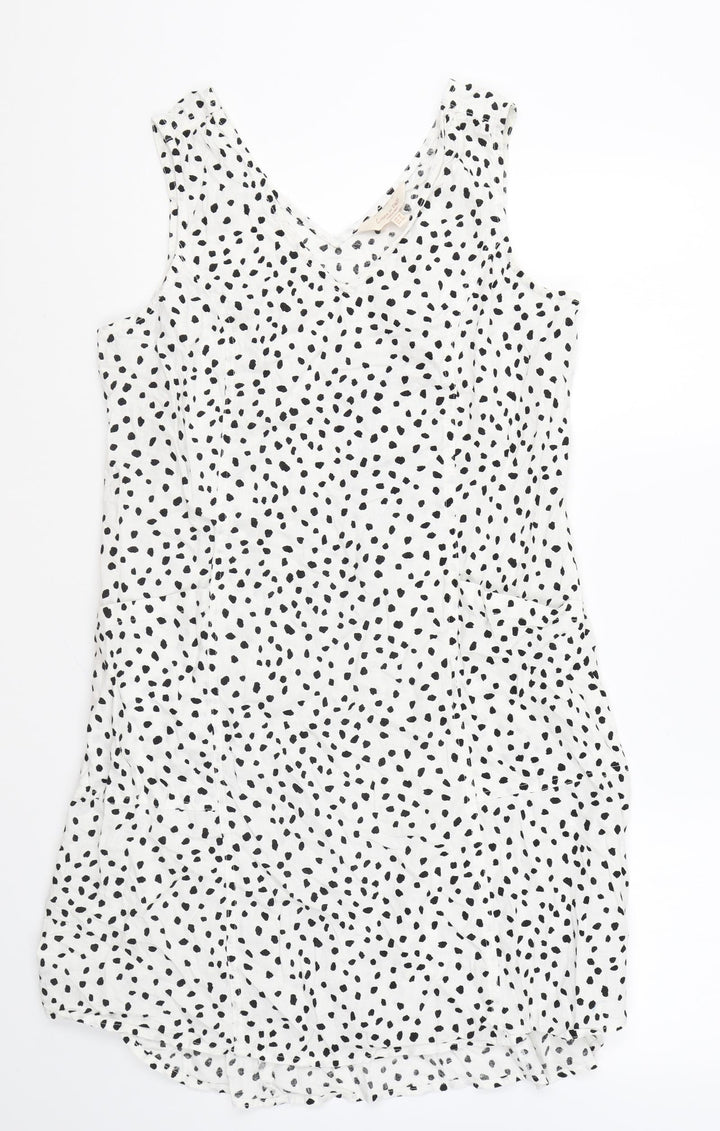 F&F Womens White Geometric Cotton Shift Size 10 V-Neck Pullover