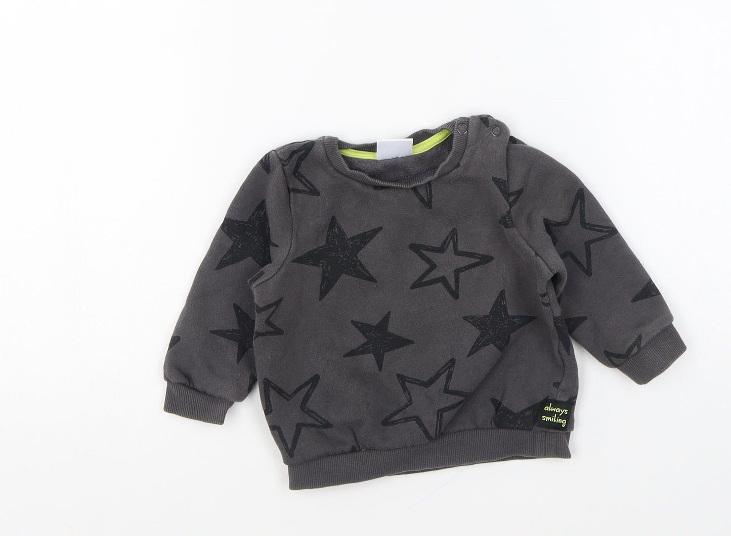 F&F Boys Grey Geometric Polyester Pullover Jumper Size 6-9 Months Snap - Stars