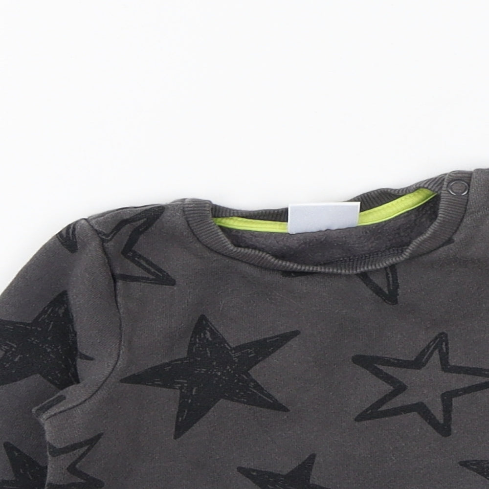 F&F Boys Grey Geometric Polyester Pullover Jumper Size 6-9 Months Snap - Stars
