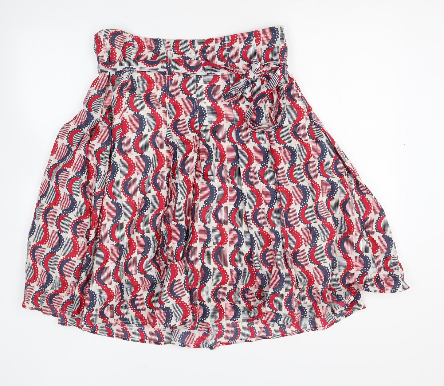 White Stuff Womens Multicoloured Geometric Cotton Pleated Skirt Size 14 Zip