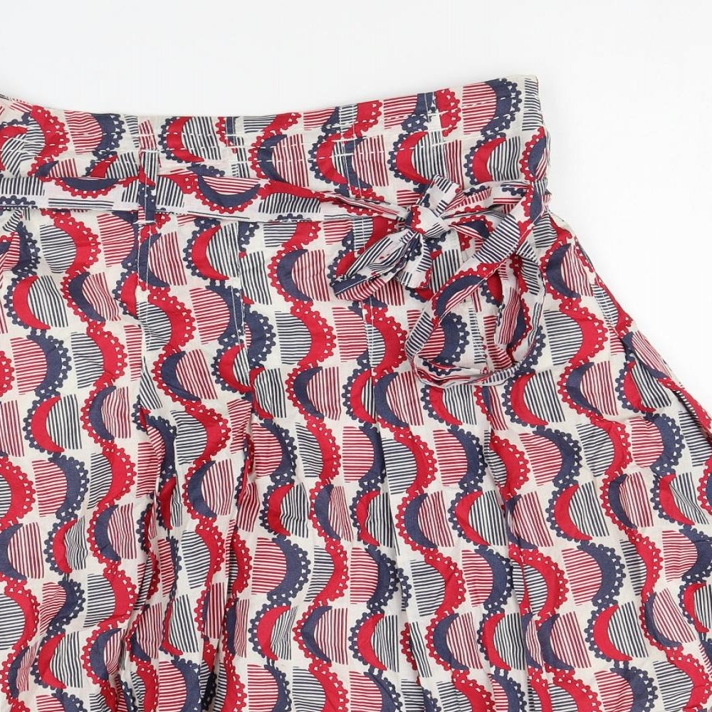 White Stuff Womens Multicoloured Geometric Cotton Pleated Skirt Size 14 Zip