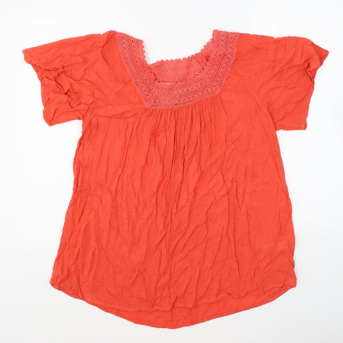 M&Co Womens Red Viscose Basic Blouse Size 12 Square Neck