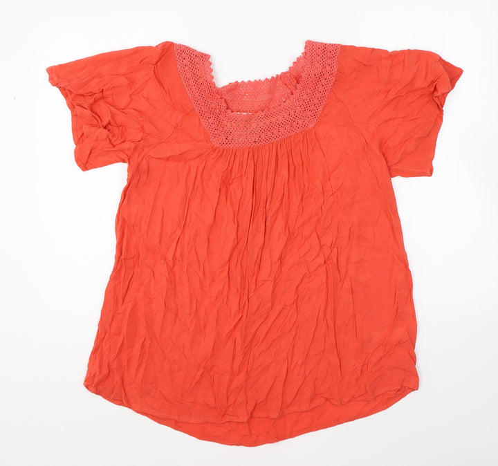M&Co Womens Red Viscose Basic Blouse Size 12 Square Neck