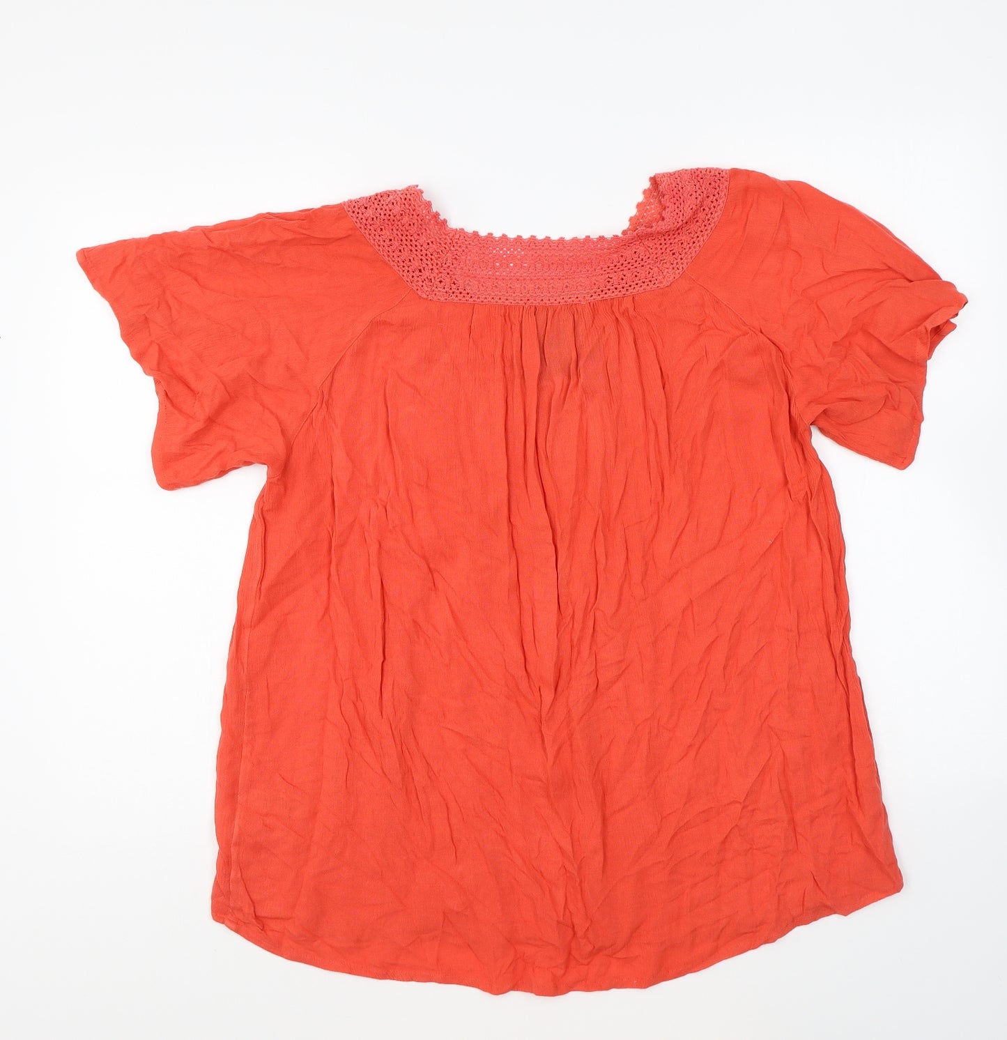 M&Co Womens Red Viscose Basic Blouse Size 12 Square Neck