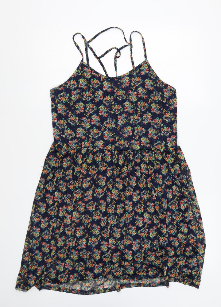 Xhilaration Womens Multicoloured Floral Polyester Skater Dress Size XL Round Neck Pullover