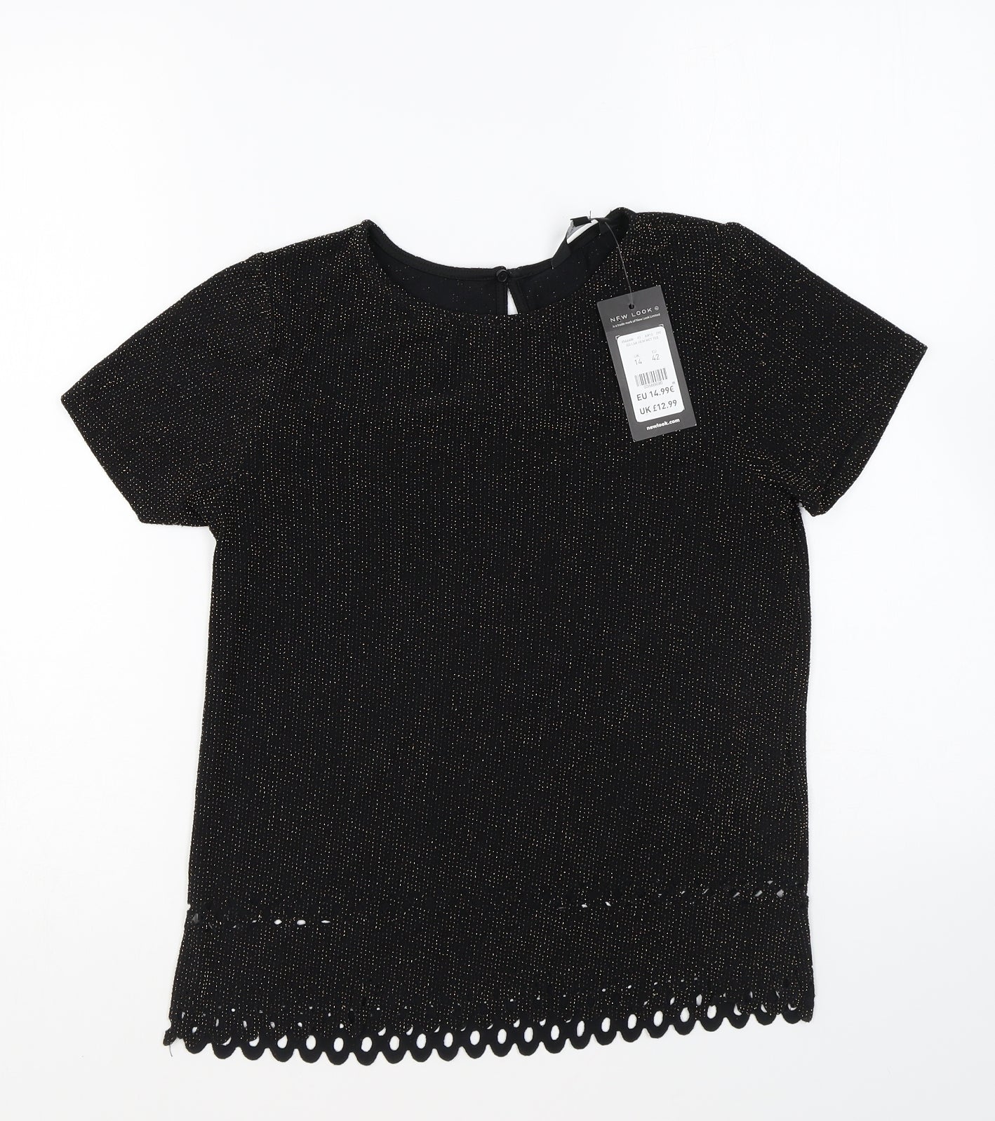New Look Womens Black Nylon Basic Blouse Size 14 Round Neck