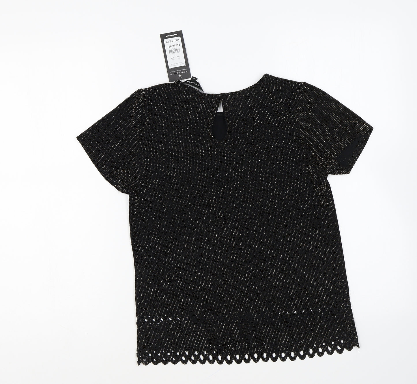 New Look Womens Black Nylon Basic Blouse Size 14 Round Neck