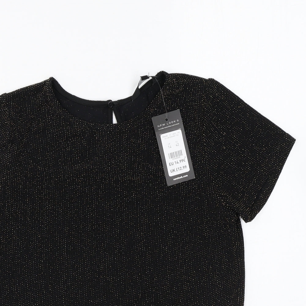 New Look Womens Black Nylon Basic Blouse Size 14 Round Neck