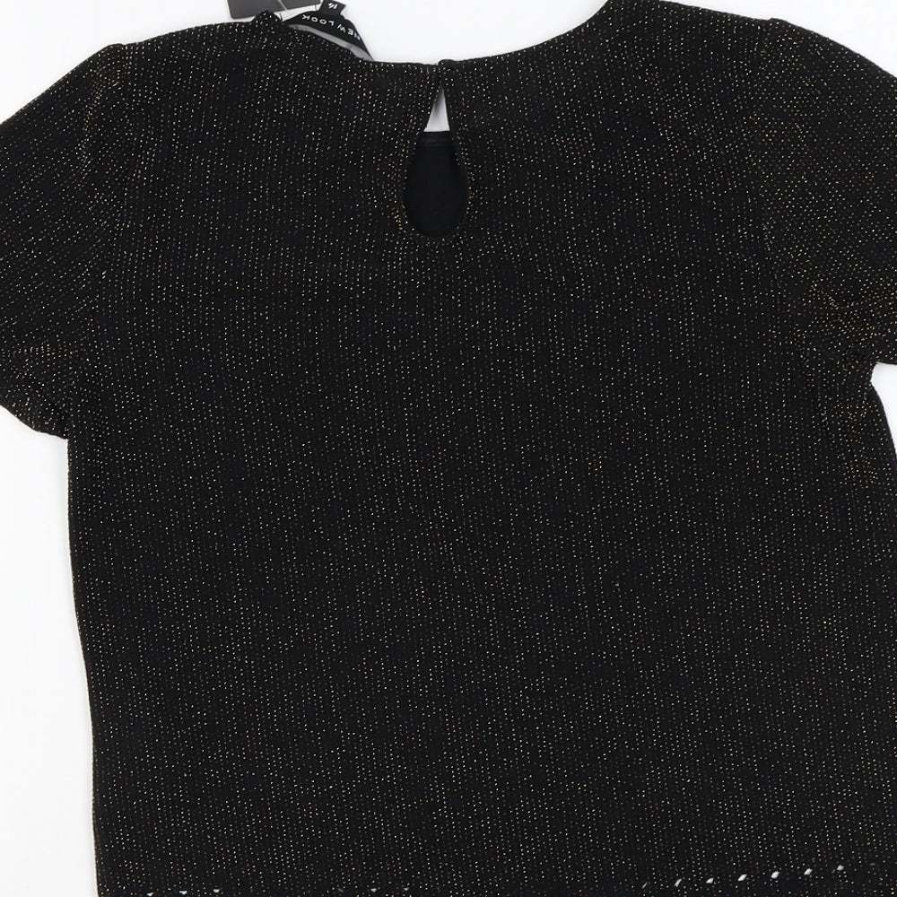 New Look Womens Black Nylon Basic Blouse Size 14 Round Neck