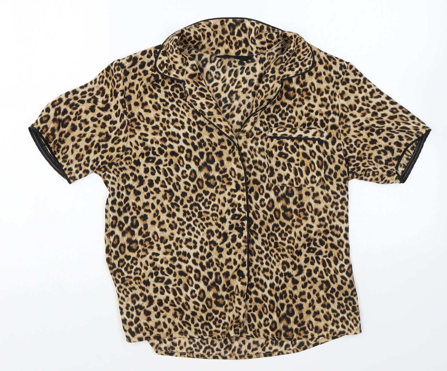 Secret Possessions Womens Brown Animal Print Polyester Basic Button-Up Size 6 Collared