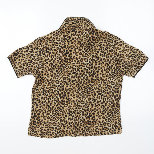 Secret Possessions Womens Brown Animal Print Polyester Basic Button-Up Size 6 Collared