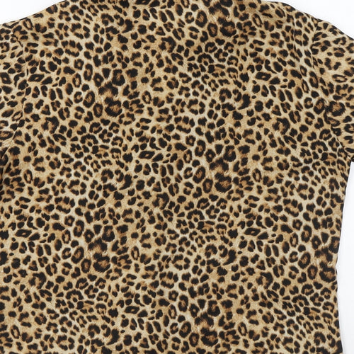 Secret Possessions Womens Brown Animal Print Polyester Basic Button-Up Size 6 Collared