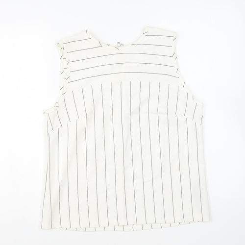 Marks and Spencer Womens Ivory Striped Polyester Basic Tank Size 10 Round Neck