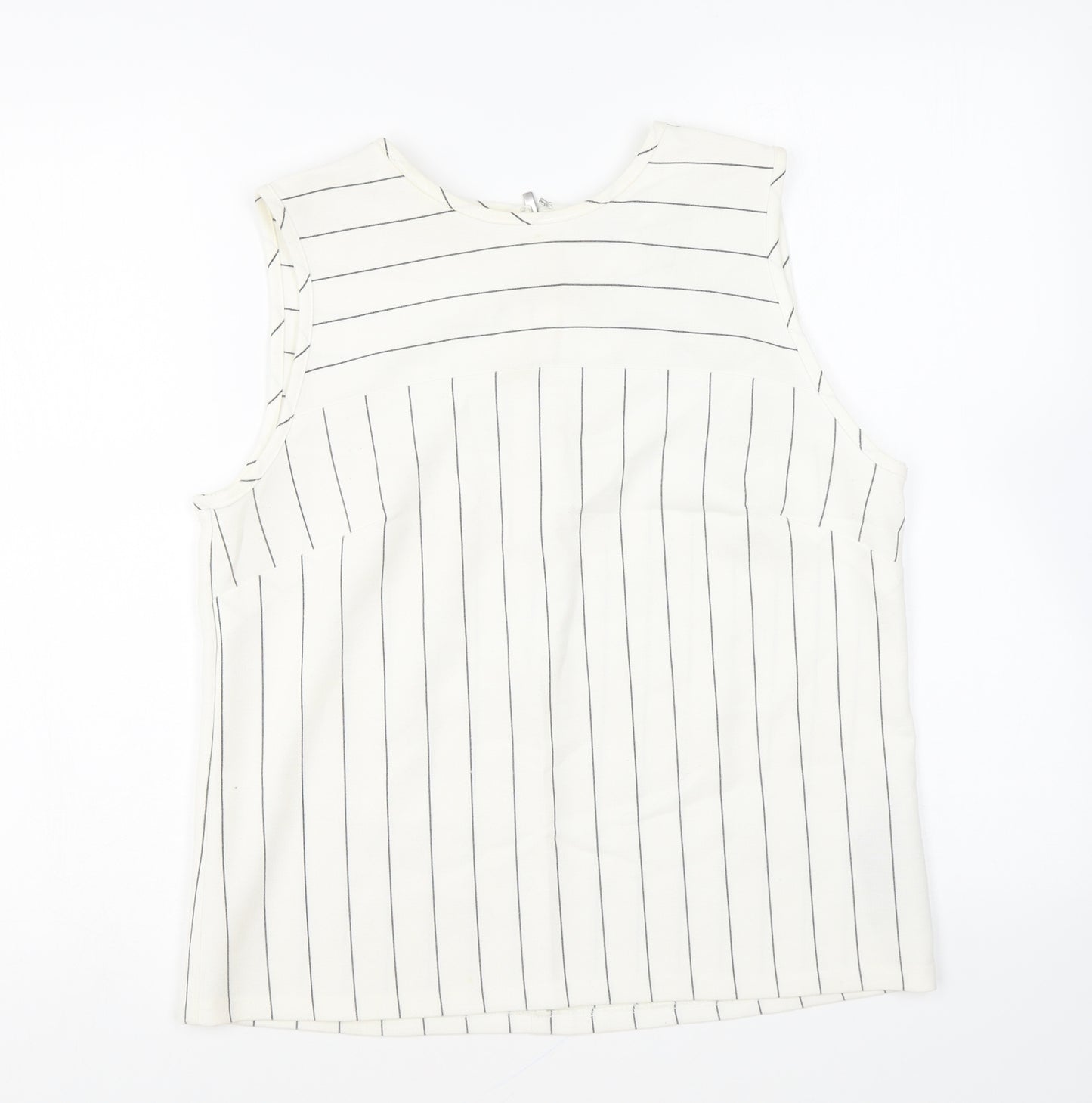 Marks and Spencer Womens Ivory Striped Polyester Basic Tank Size 10 Round Neck