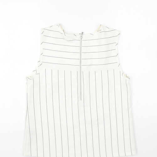 Marks and Spencer Womens Ivory Striped Polyester Basic Tank Size 10 Round Neck